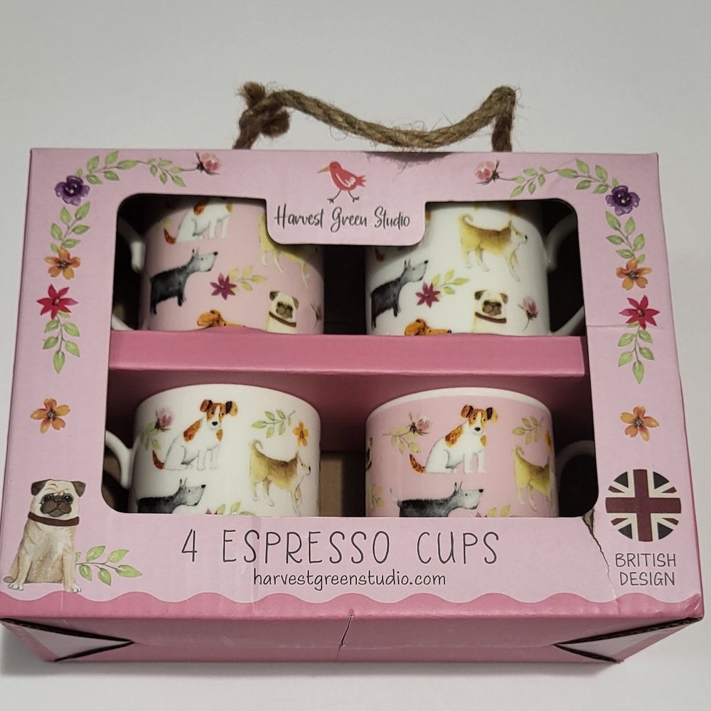 Harvest Green Studio Mugs Espresso British Design Dogs Puppies NIB
